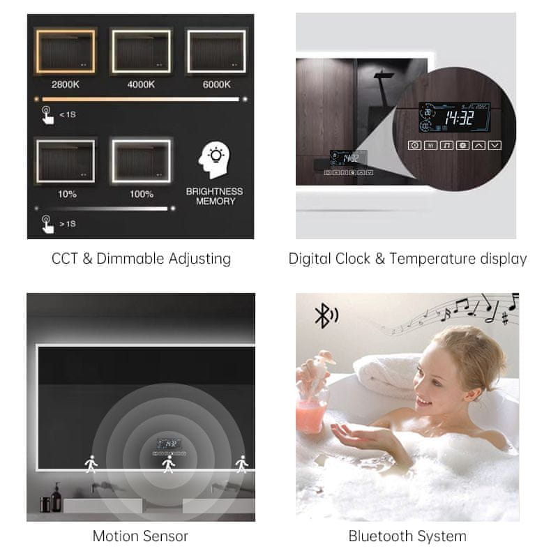 LED ogledalo S65E, 120x60cm, s Bluetooth zvučnikom