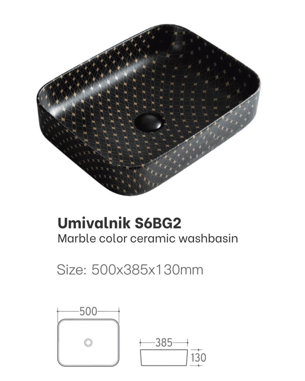 UMIVAONIK crni mramor S6BG2, 50 × 38,5 × 13 cm