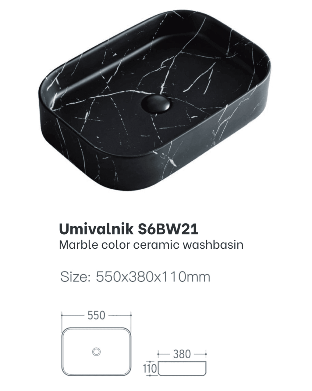 UMIVAONIK crni mramor S6BW21, 55 × 38 × 11 cm