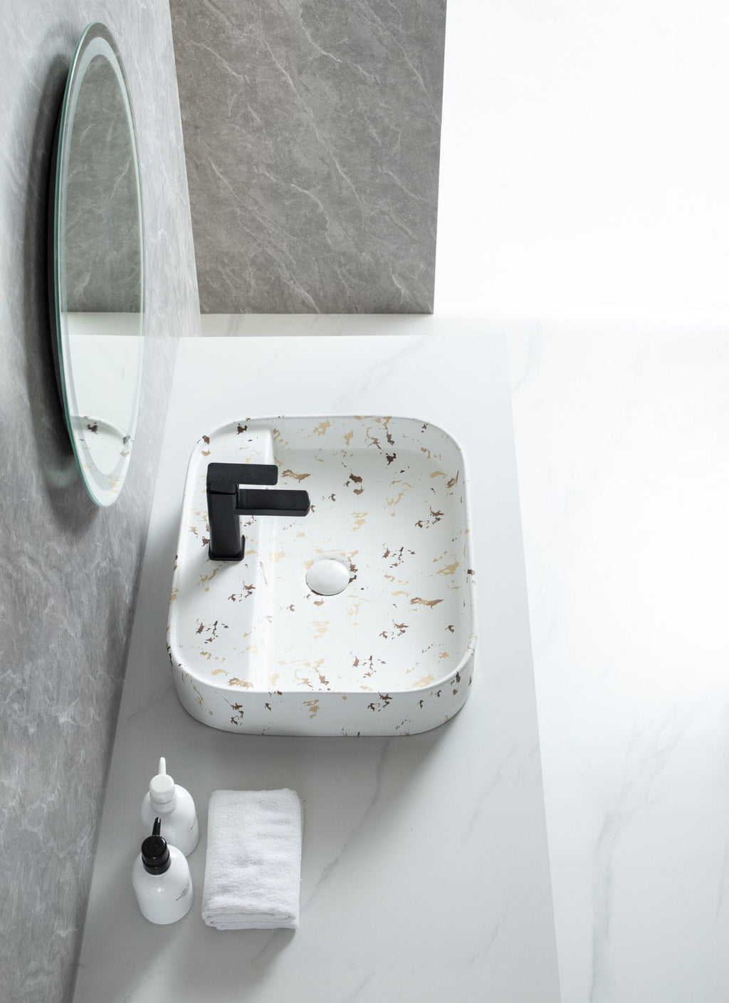 UMIVALNIK bel marmor S6WC1, 55×45×11 cm, nadpultni
