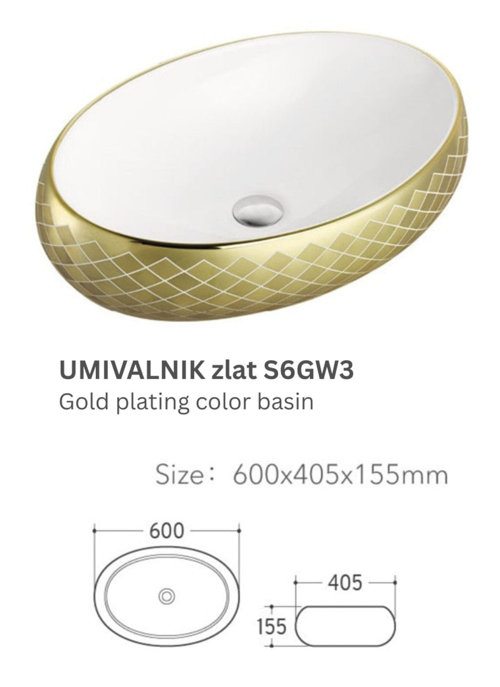 UMIVALNIK zlat S6GW3, 60×40,5×15,5 cm