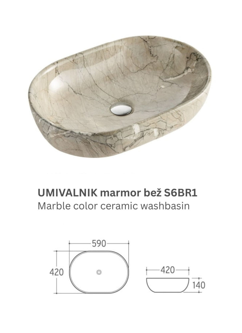 UMIVAONIK mramorni bež S6BR1, 59 × 42 × 14 cm