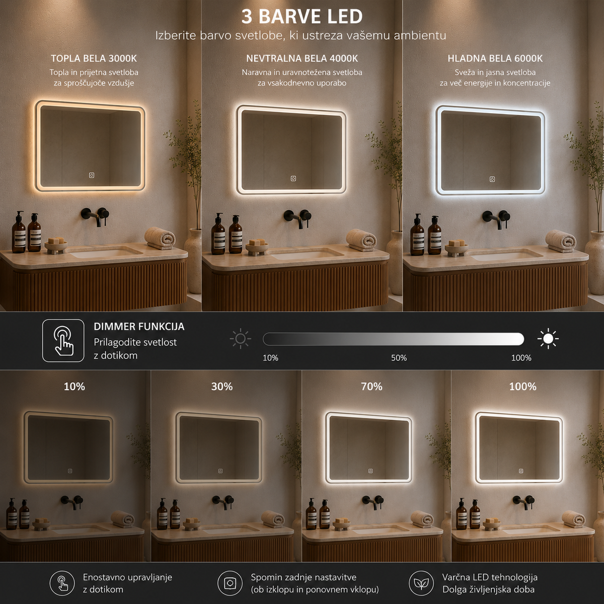 LED ogledalo S64E, 110x70cm / 70×110 cm