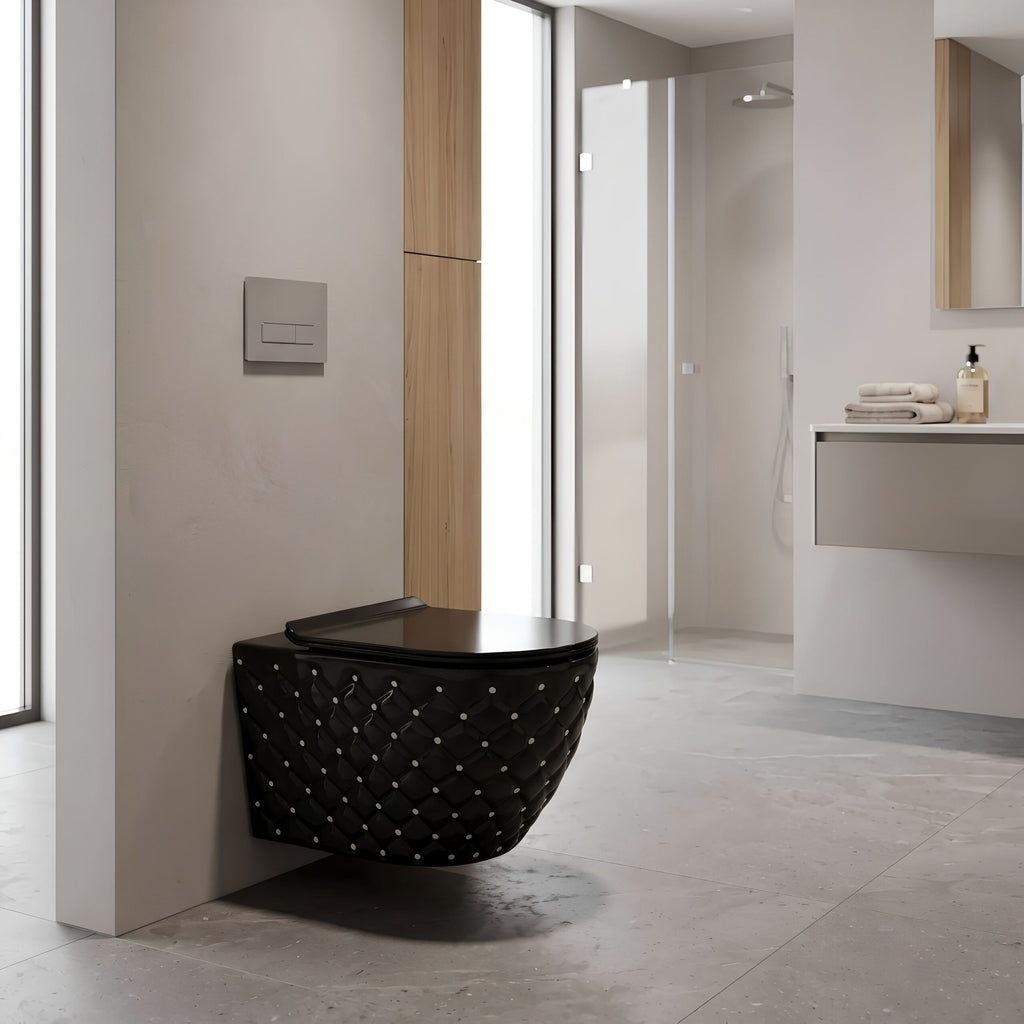 VISEČA WC ŠKOLJKA črna sijaj z belimi pikami BWD2208 – 3. pogled