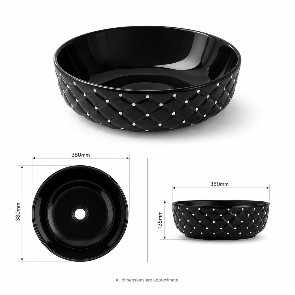 UMIVALNIK črn sijaj z belimi pikami BWD6208, 42,5 × 42,5 × 14,5 cm – 2. pogled