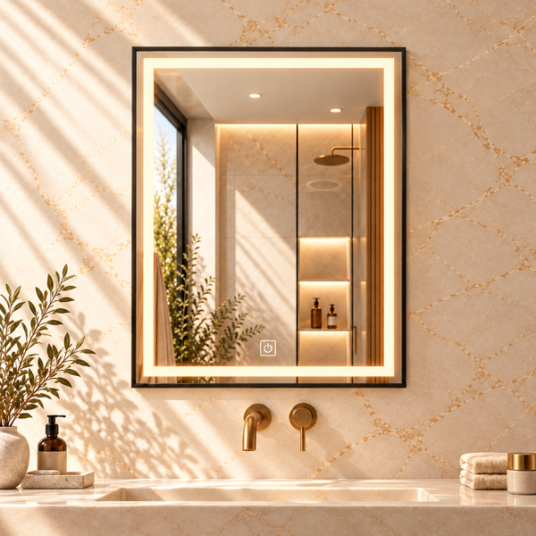 LED mirror S66E with black frame, 60x80cm / 80x60cm