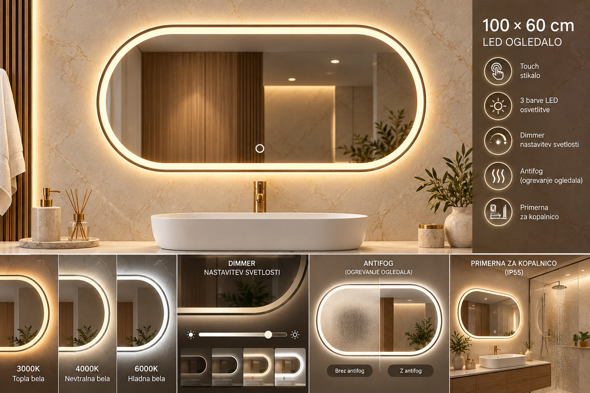LED ogledalo S612A, 100x60cm