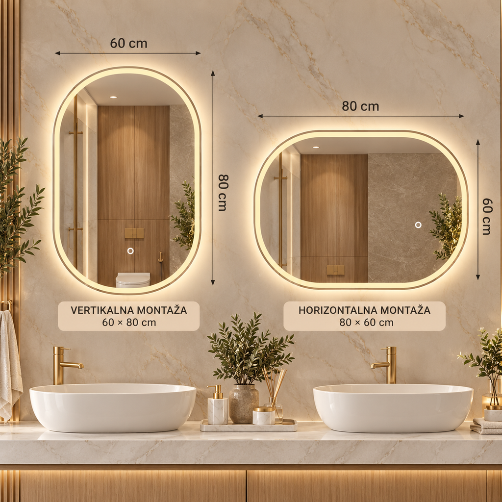 LED ogledalo S612C, 60x80cm / 80x60cm