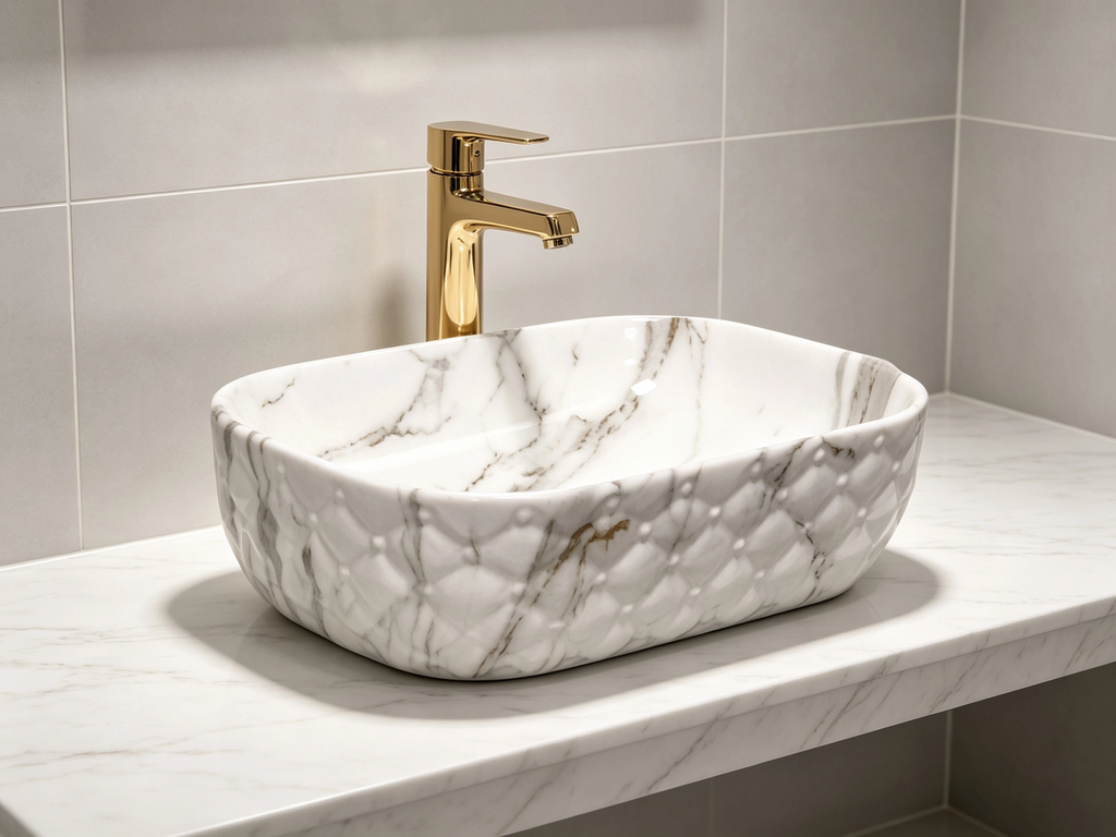 UMIVALNIK bel z marmornim vzorcem MC6210-1, 47 × 33,5 × 13,5 cm – 2. pogled