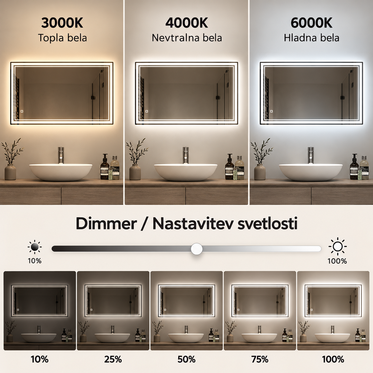 LED ogledalo S6P2, 100x60cm / 60x100cm
