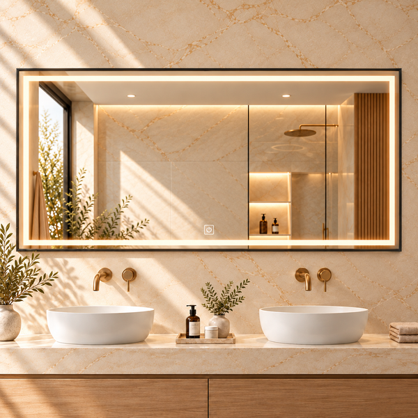 LED mirror S66D with black frame, 150x80cm