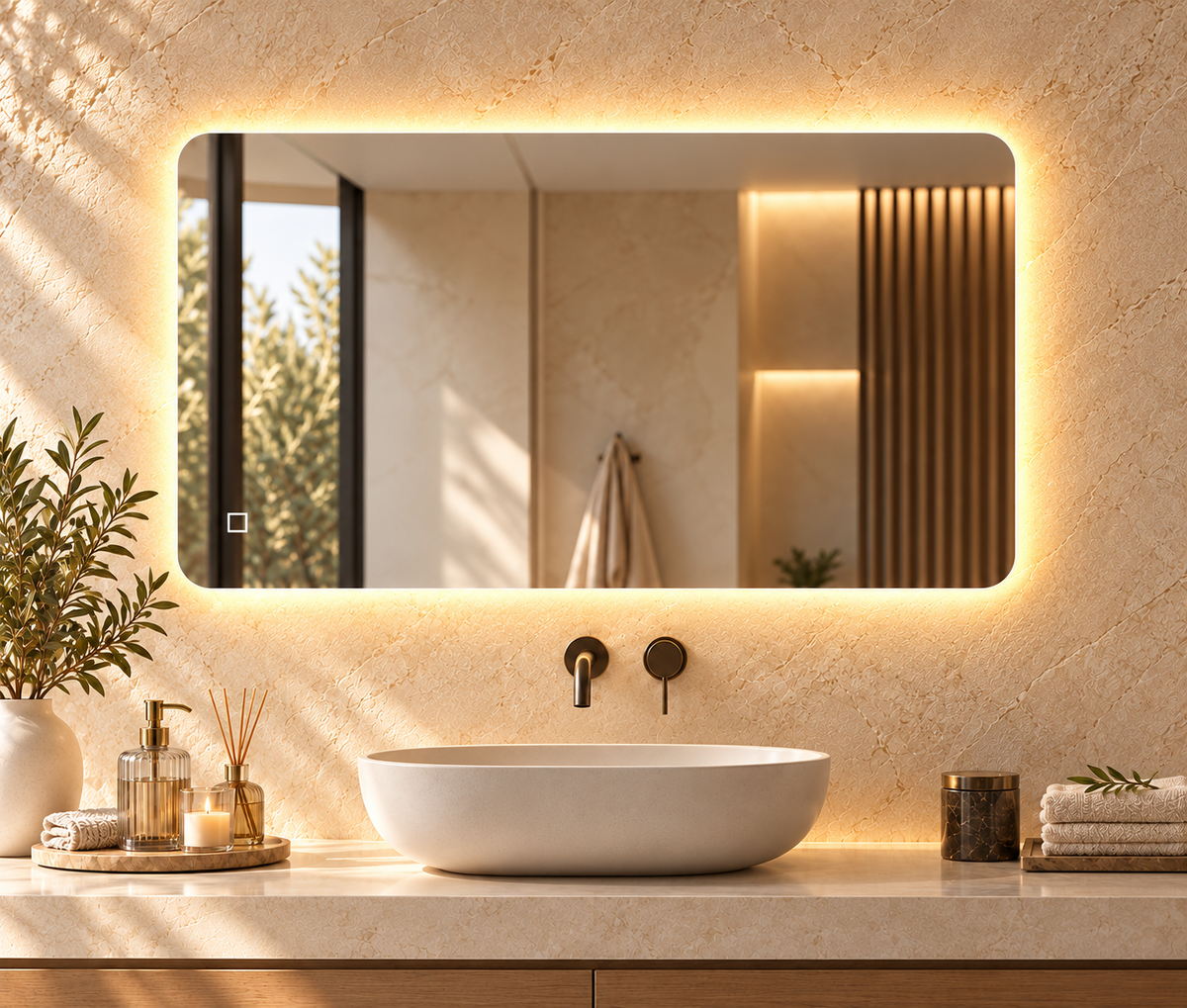 LED ogledalo S645B, 100×80 cm / 80×100 cm, ambijentalno osvjetljenje