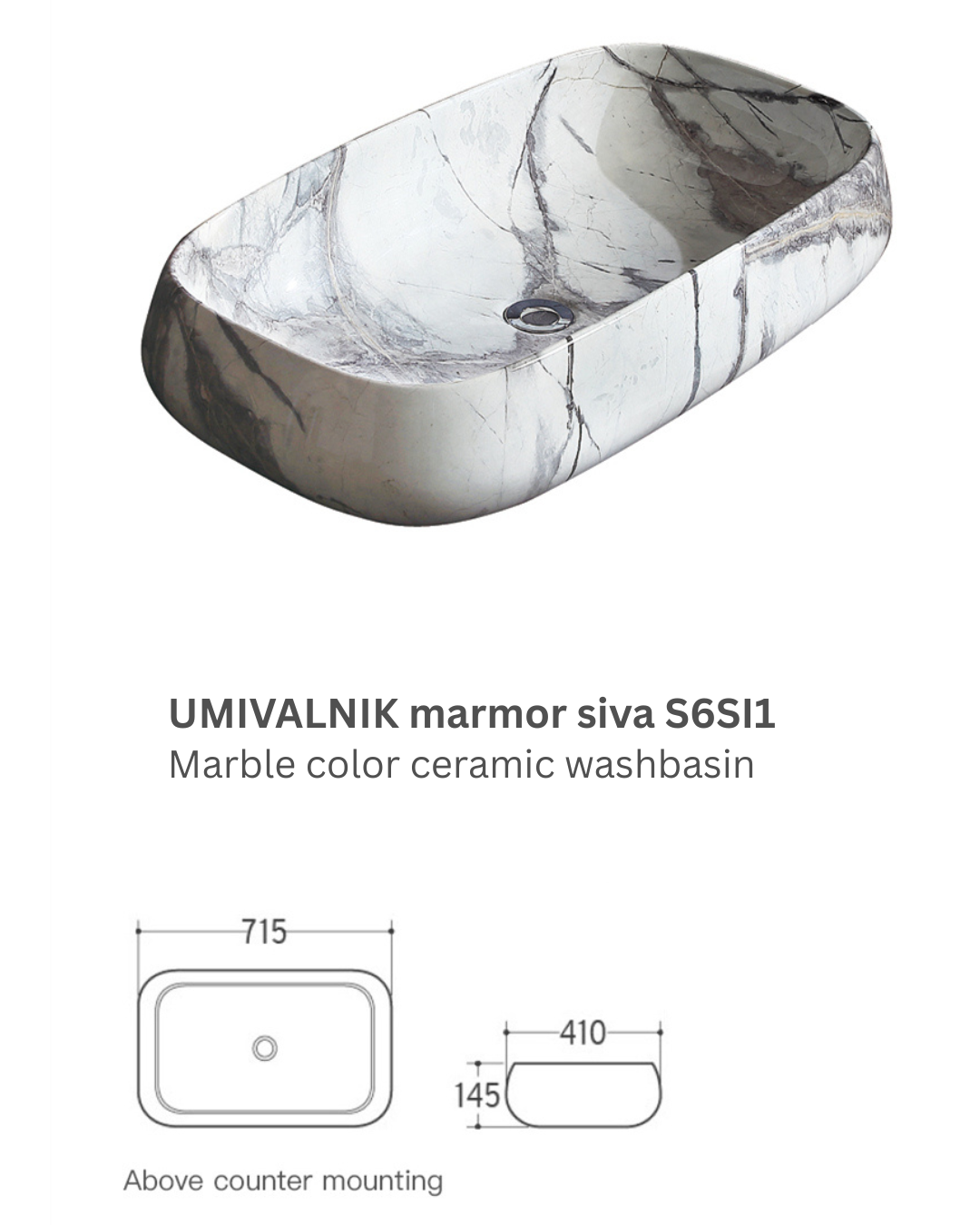 UMIVAONIK mramor bijelo-sivi S6SI1, 71,5 × 41 × 14,5 cm