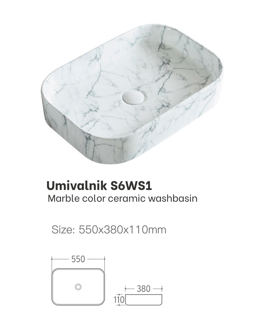 UMIVAONIK bijeli mramor S6WS1, 55 × 38 × 11 cm