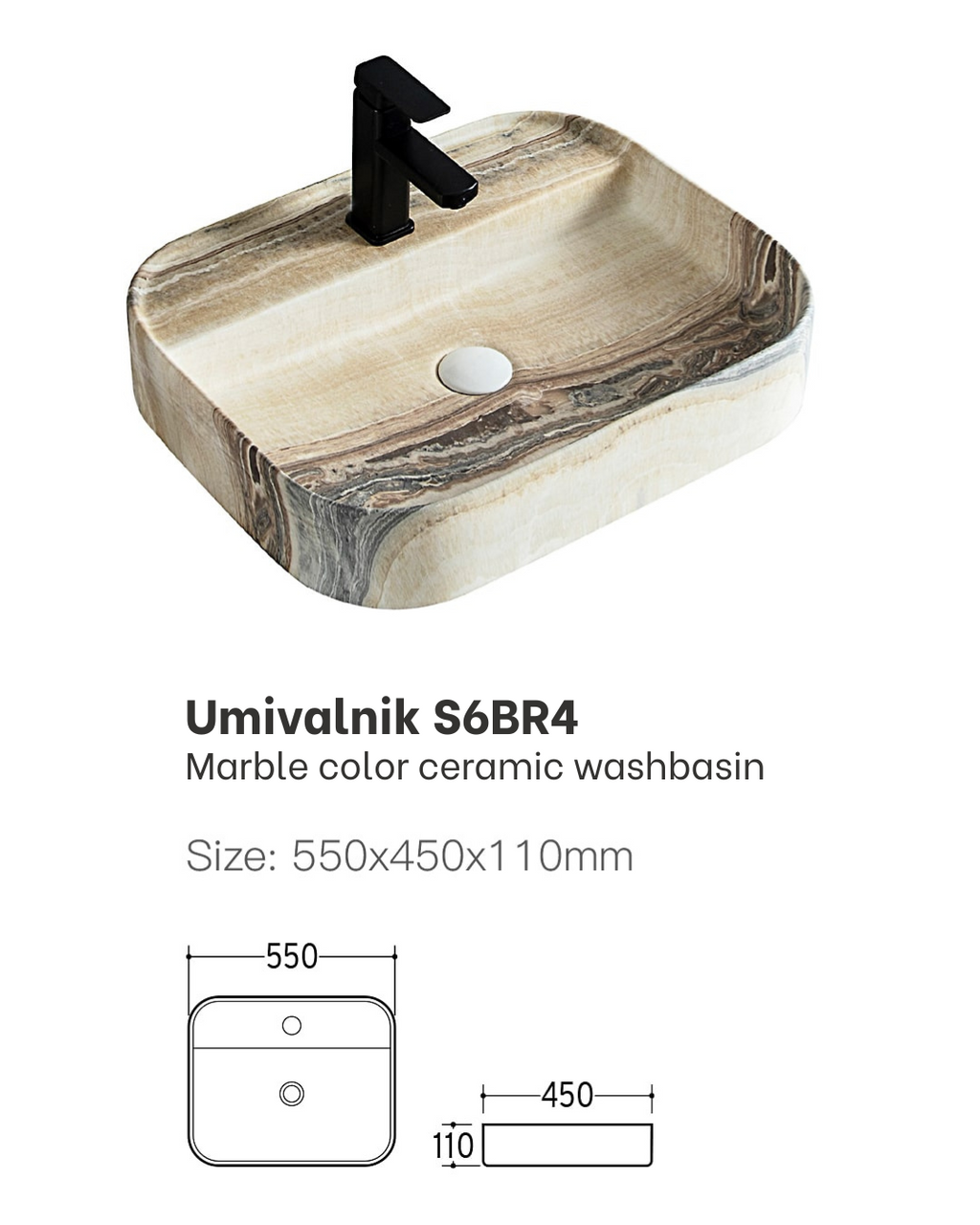 UMIVAONIK bež mramor S6BR4, 55 × 45 × 11 cm