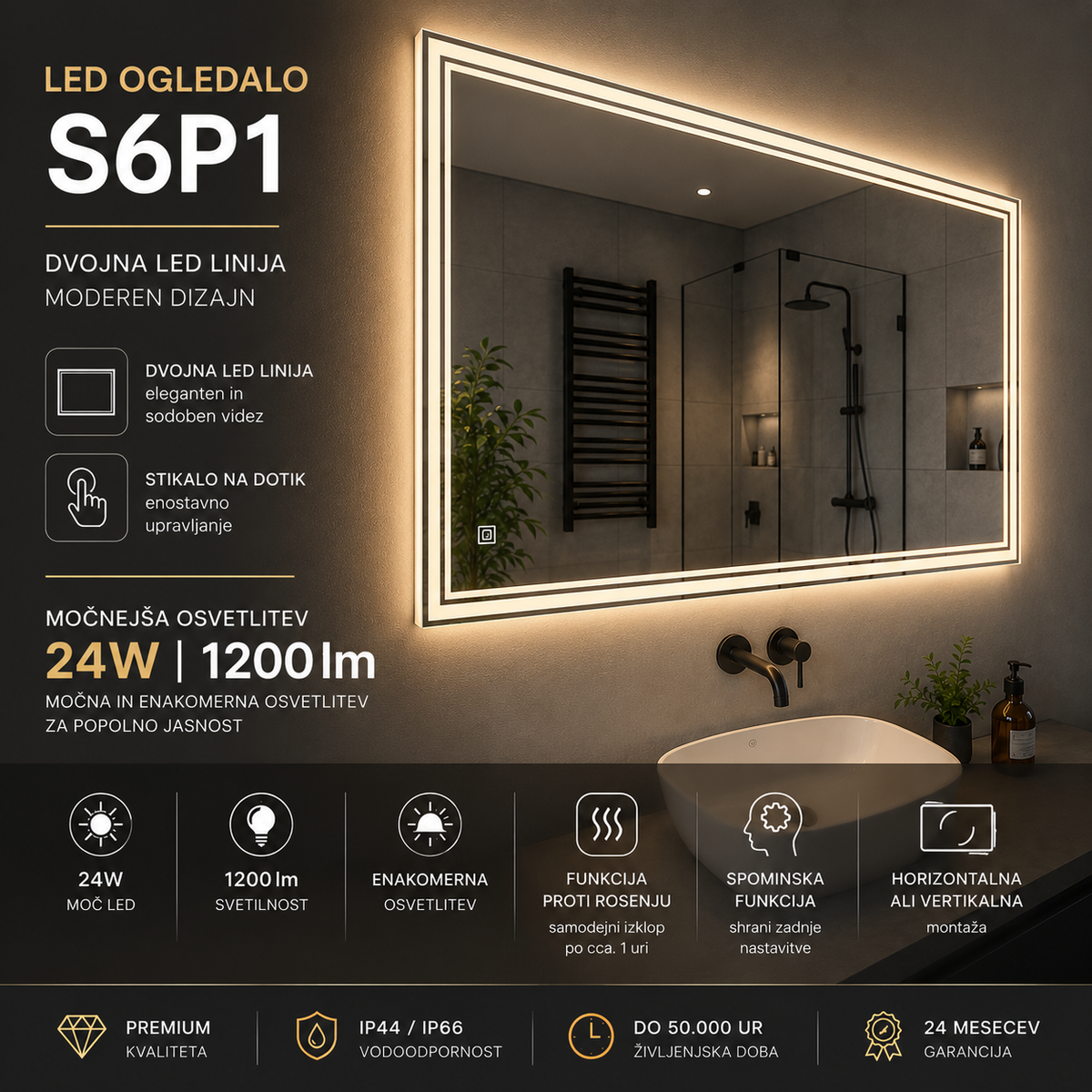 LED ogledalo S6P1, 120x80cm / 80x120cm – 7. pogled