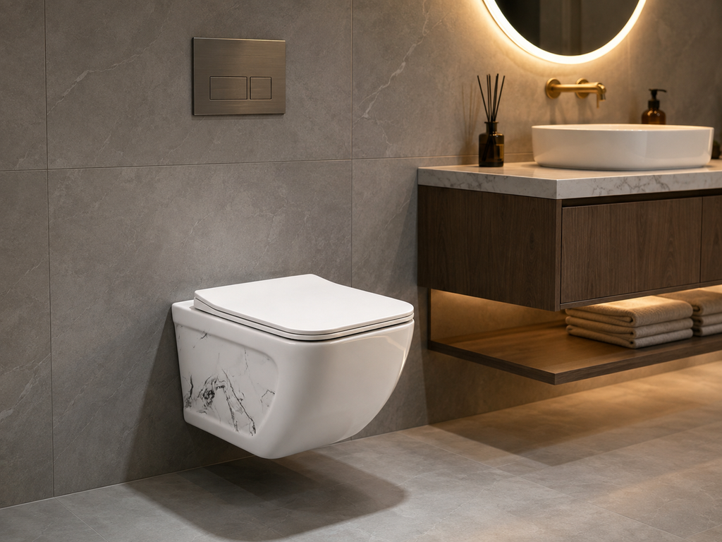 VISEČA WC ŠKOLJKA bela z marmornim vzorcem ob strani SDY2212-17 – 6. pogled