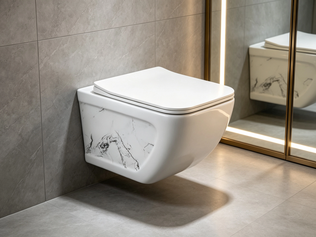 VISEČA WC ŠKOLJKA bela z marmornim vzorcem ob strani SDY2212-17 – 5. pogled