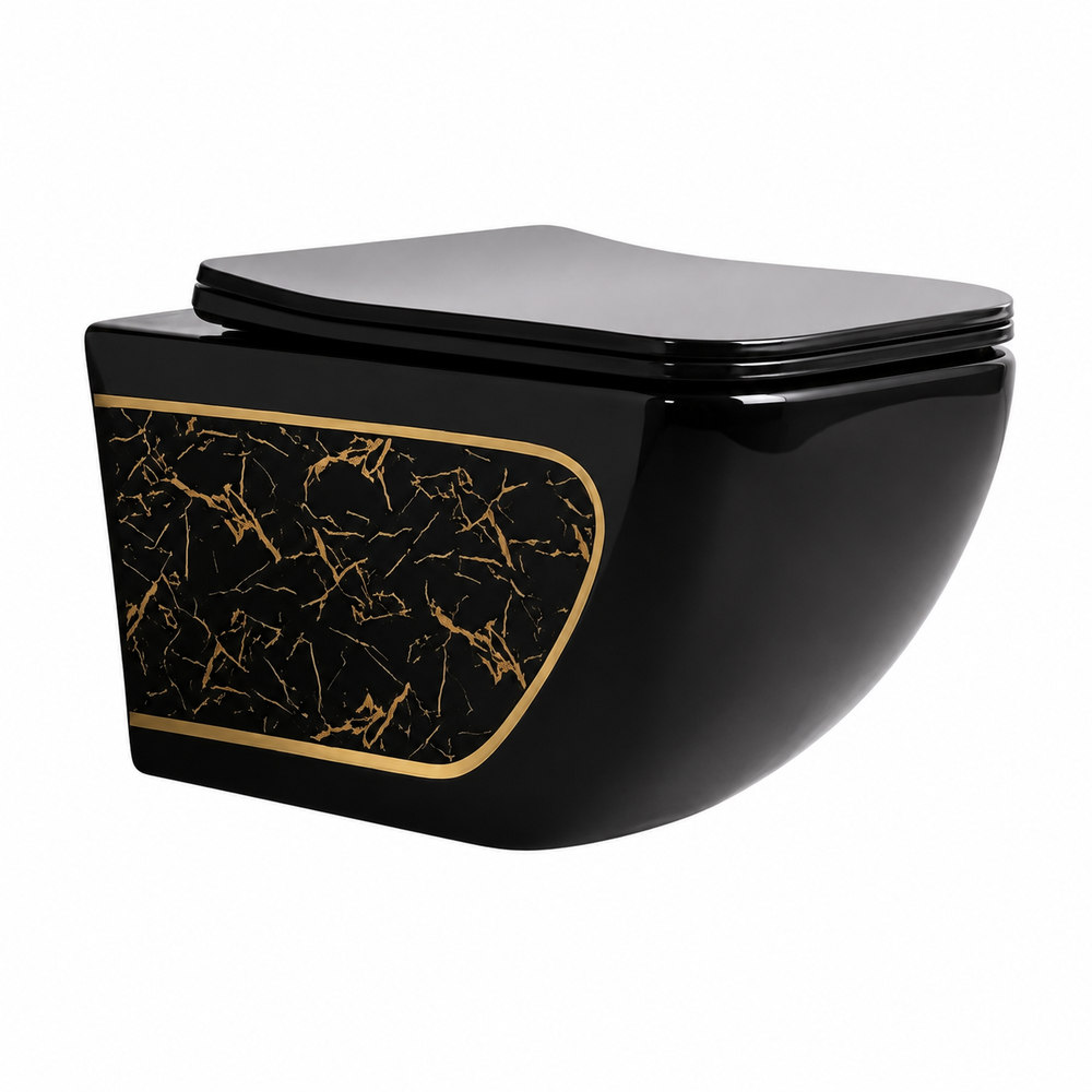 VISEČA WC ŠKOLJKA črna z zlatim marmornim vzorcem SDY2212-8