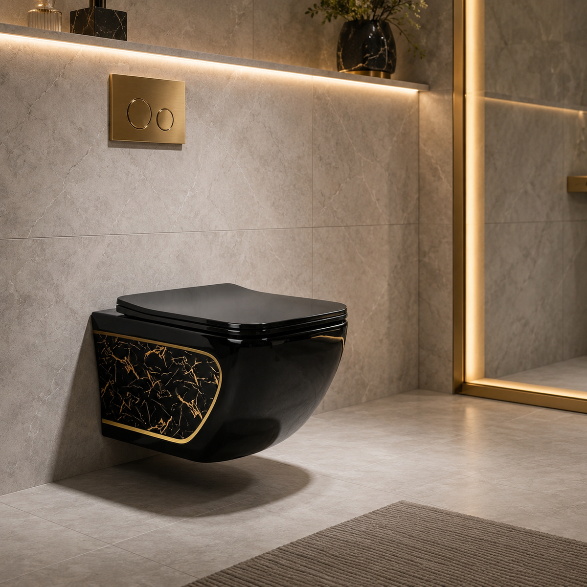 VISEČA WC ŠKOLJKA črna z zlatim marmornim vzorcem SDY2212-8 – 2. pogled