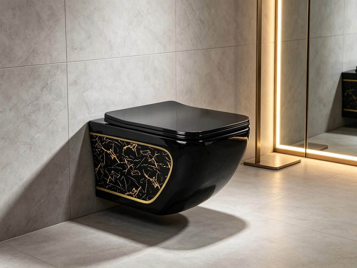 VISEČA WC ŠKOLJKA črna z zlatim marmornim vzorcem SDY2212-8 – 6. pogled