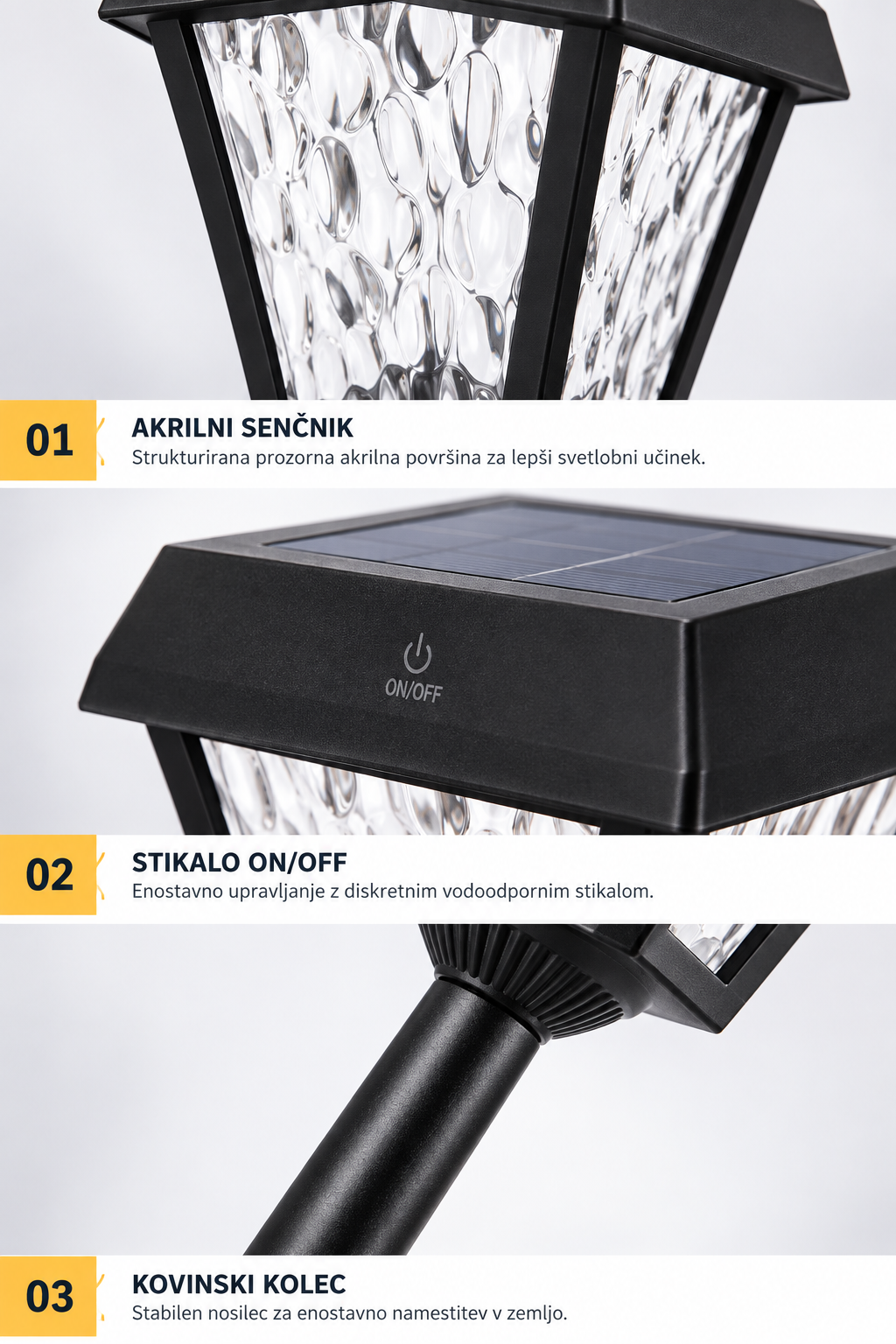 LED solarna vrtna svetilka s talnim klinom TC-2023, 73 cm – 4. pogled