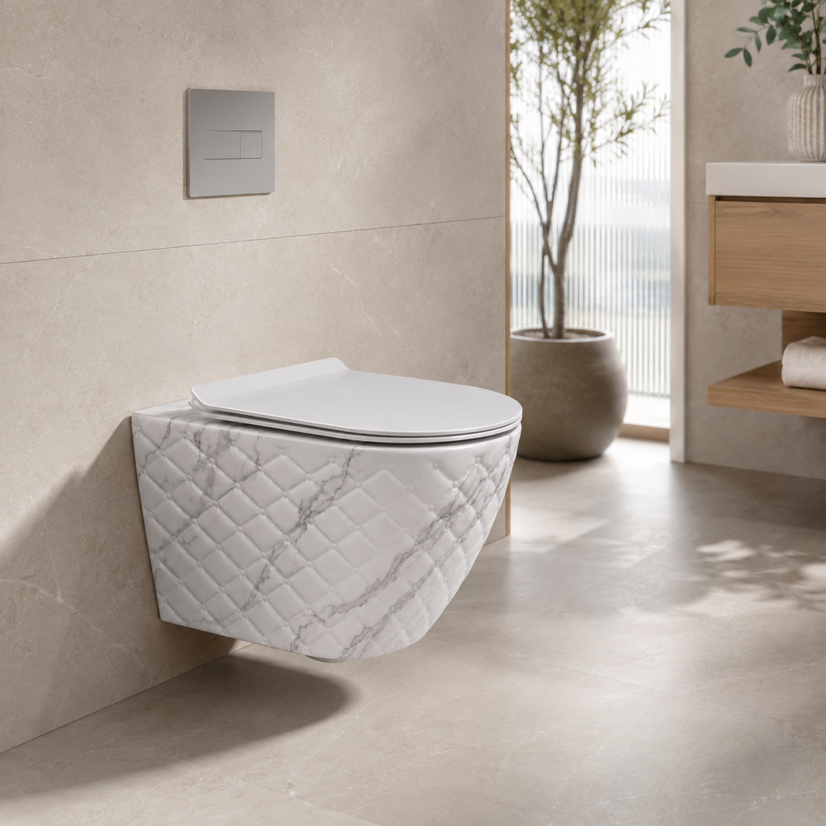 VISEČA WC ŠKOLJKA bela sijaj s sivim marmornim vzorcem WMC2208 – 6. pogled