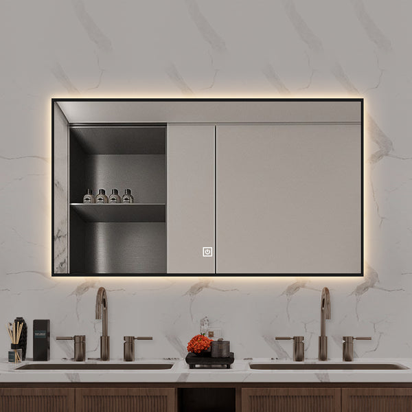 LED mirror S67B with black frame, 100x60cm, ambient lighting