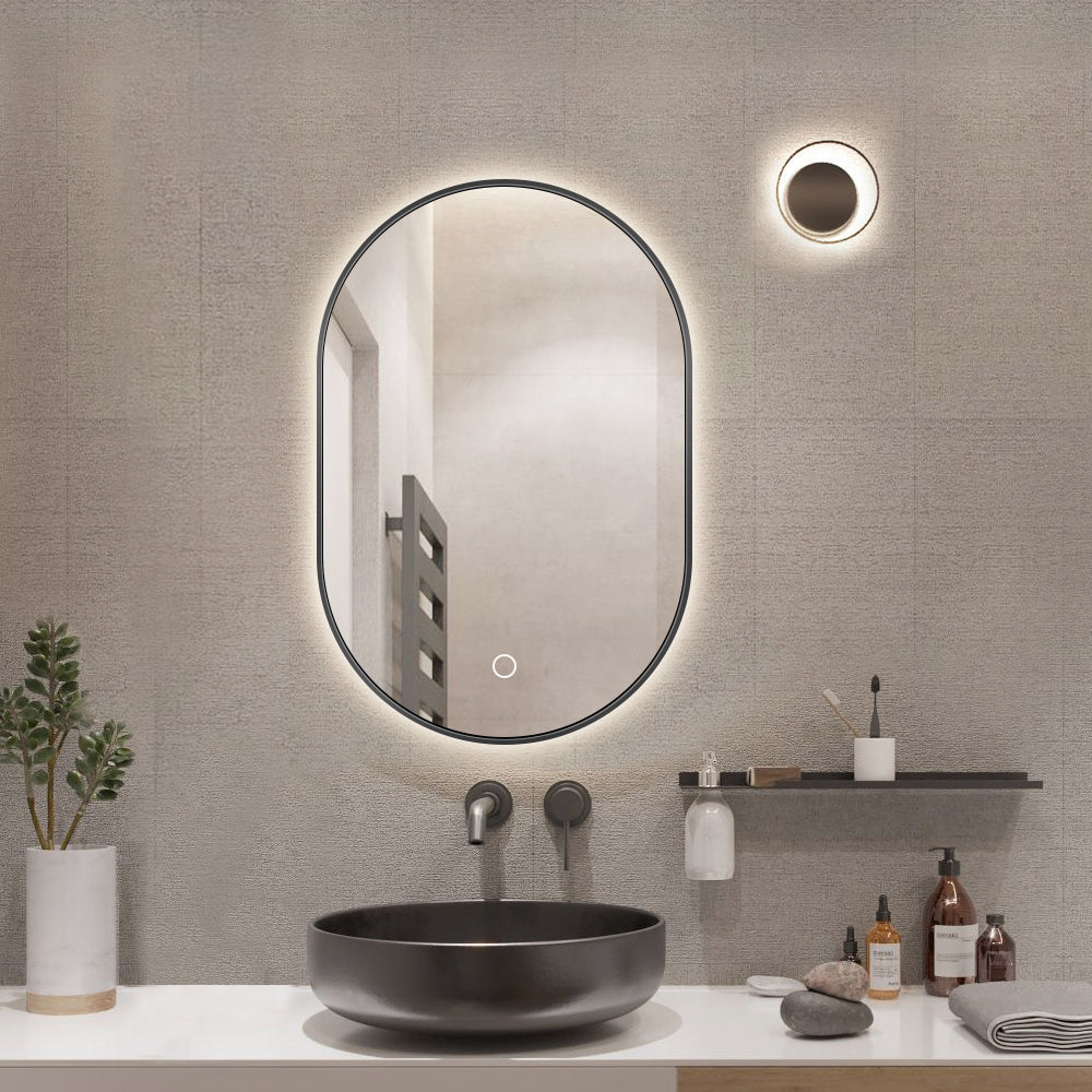 LED mirror S611B with black frame, 60x90cm, ambient lighting