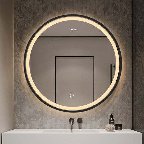 LED mirror S614B with black frame, Ø 70cm