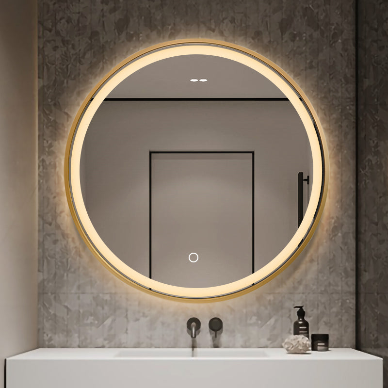 LED mirror S614A with gold frame, Ø 70cm