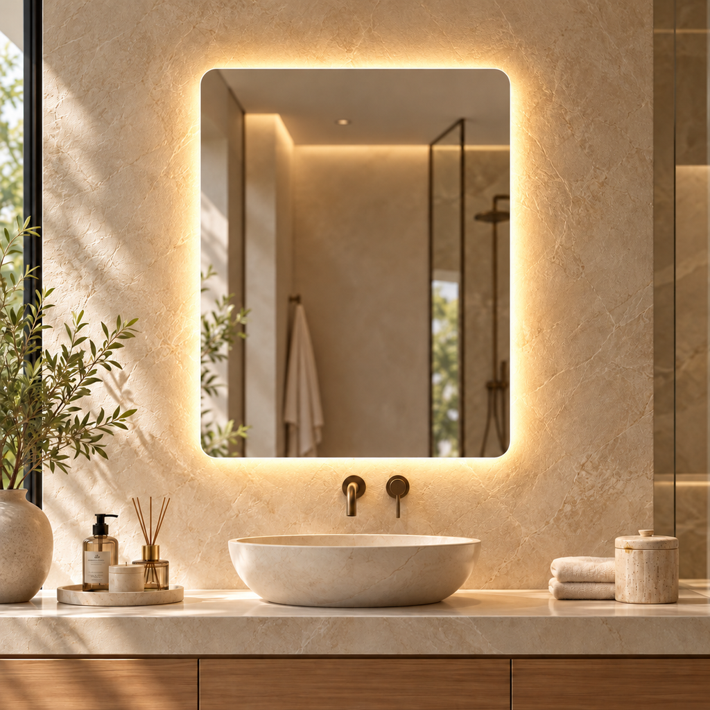 LED ogledalo S645B, 100×80 cm / 80×100 cm, ambijentalno osvjetljenje