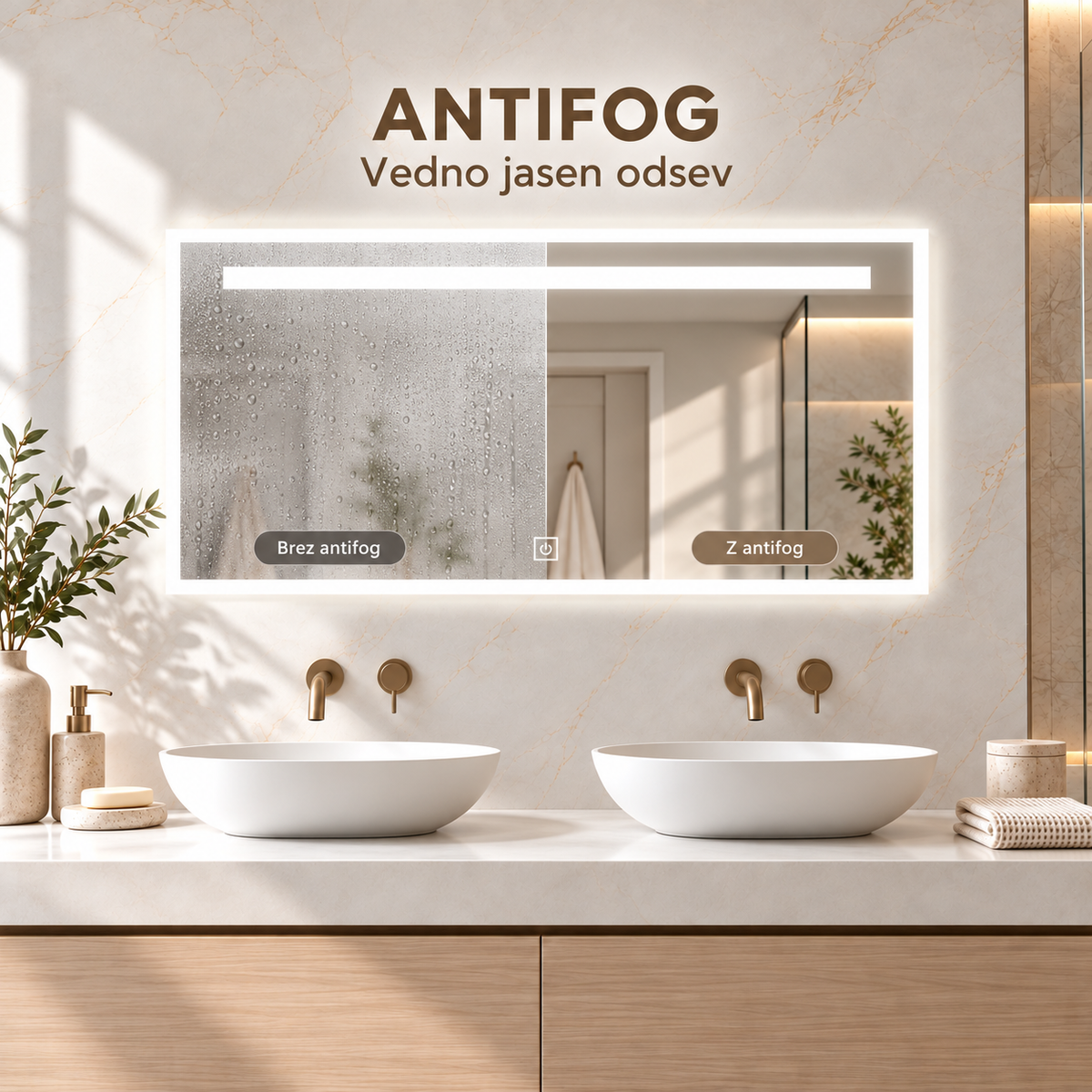 LED ogledalo S61B, 120x60 cm, 3 boje svjetla, prigušivač, zaštita od zamagljivanja, LED kupaonsko ogledalo