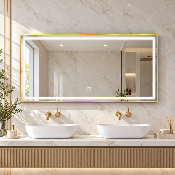 LED mirror S66A with gold frame, 120x60cm