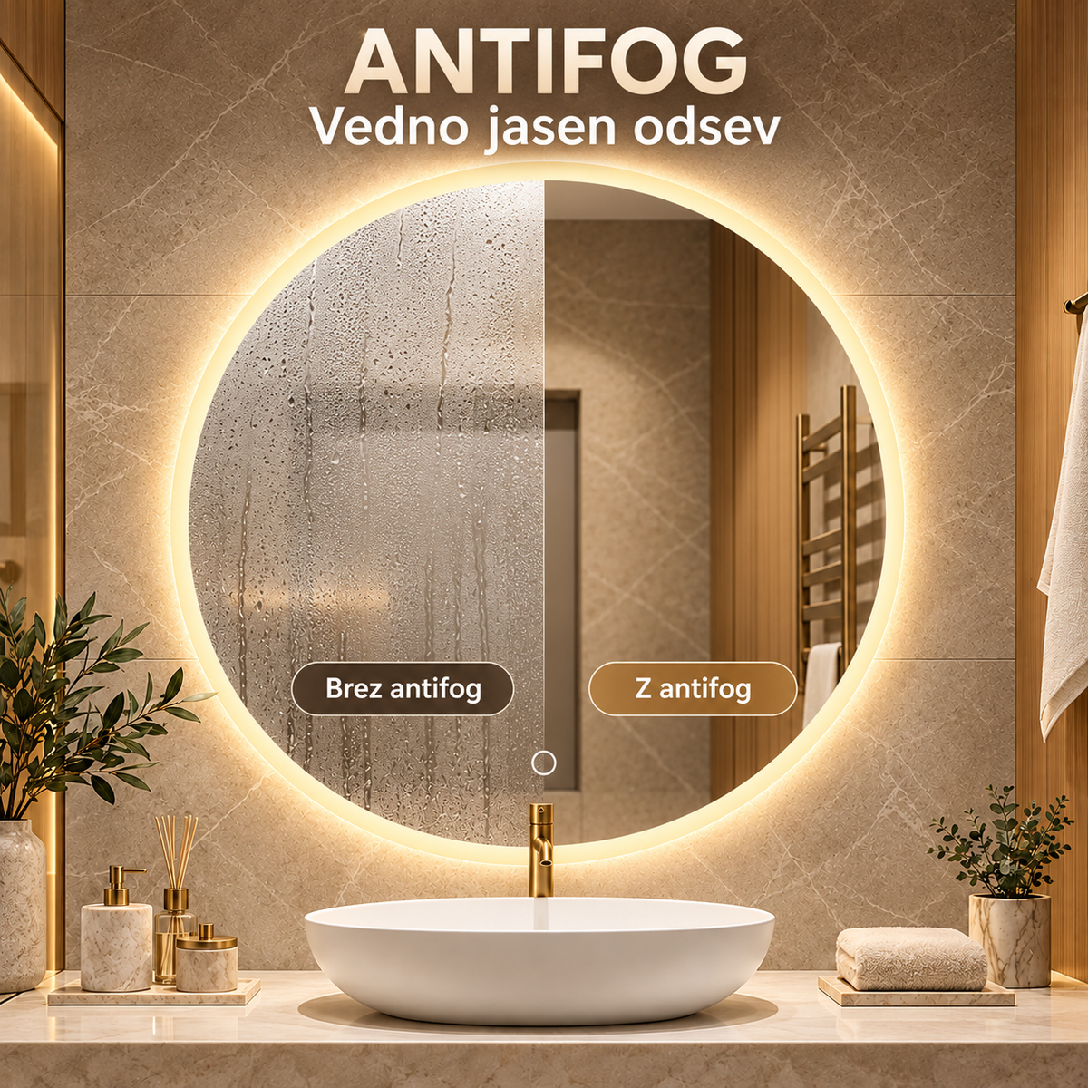 LED mirror S617A, Ø 80cm