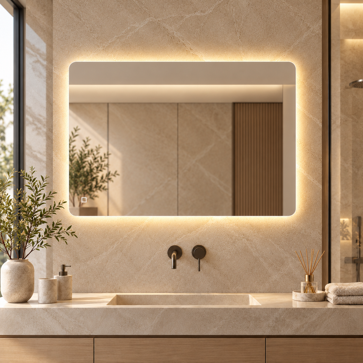 LED ogledalo S645B, 100×80 cm / 80×100 cm, ambientalna osvetlitev