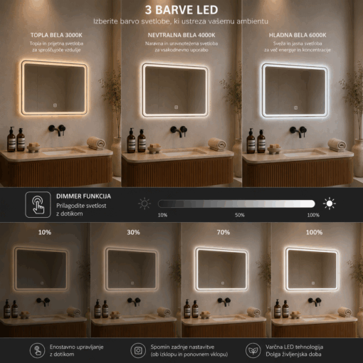LED mirror S64B, 60x80cm / 80x60cm