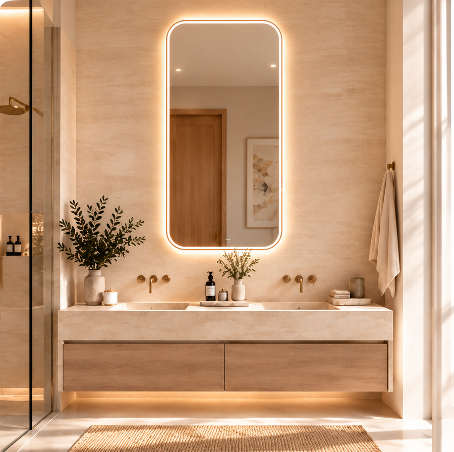 The same bathroom with a mirror: Vertical