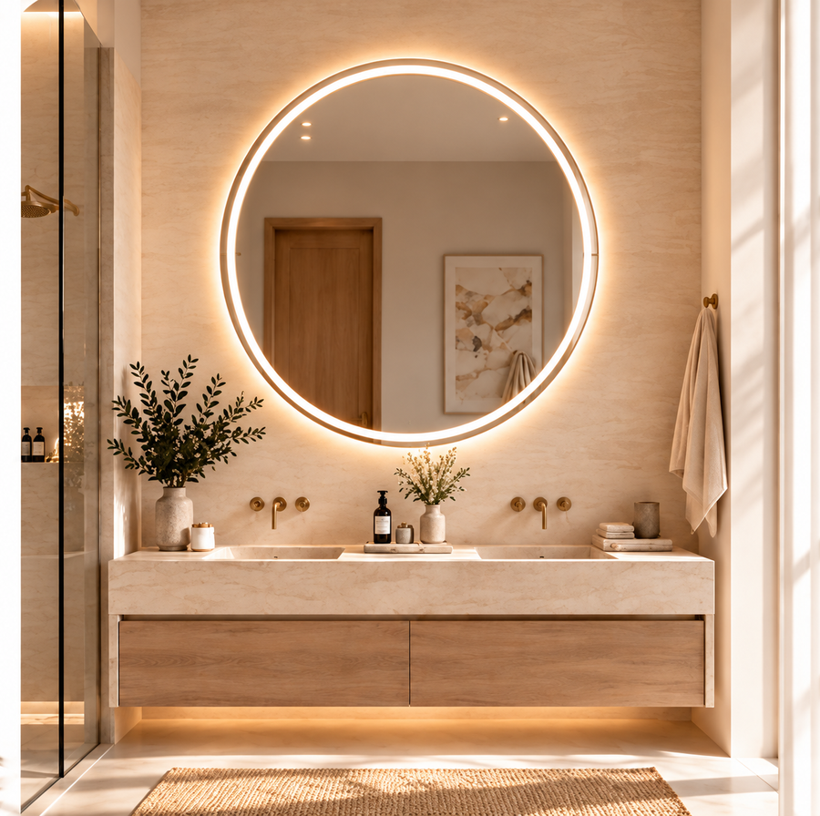 The same bathroom with a mirror: Round