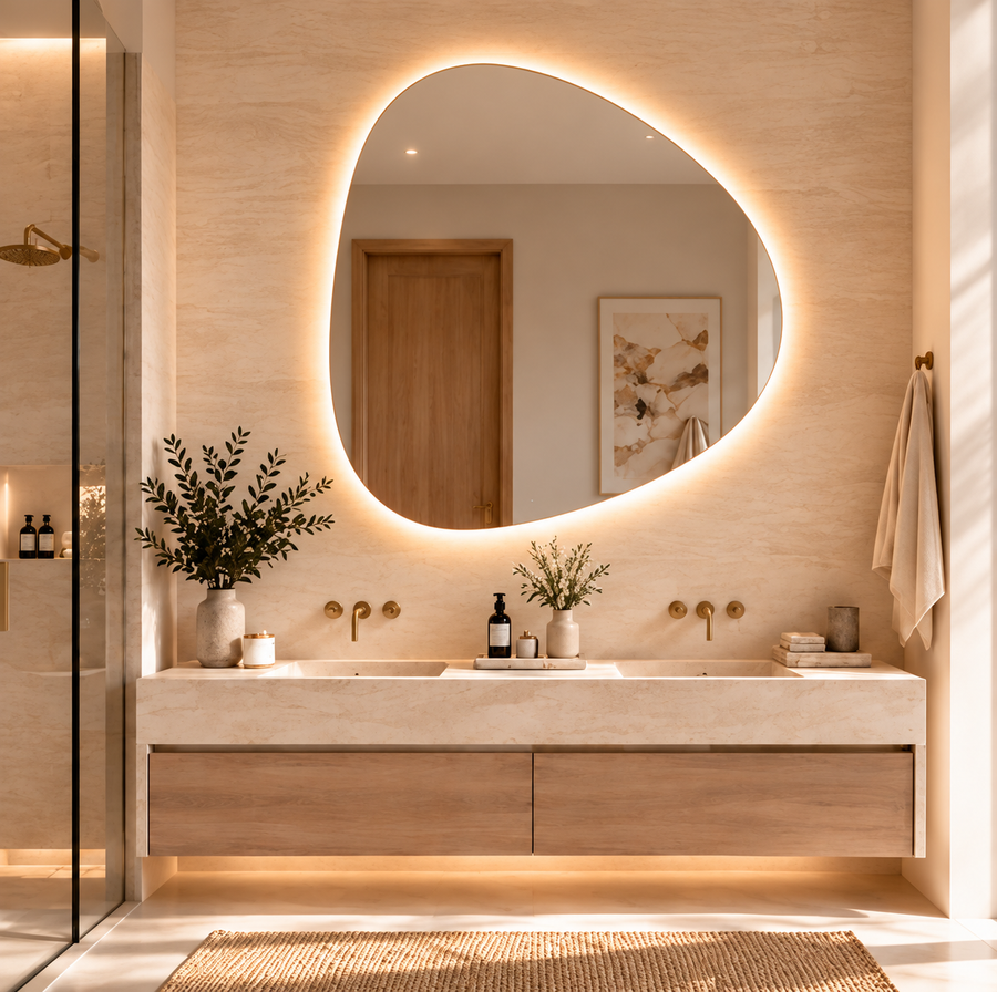 The same bathroom with a mirror: Irregular