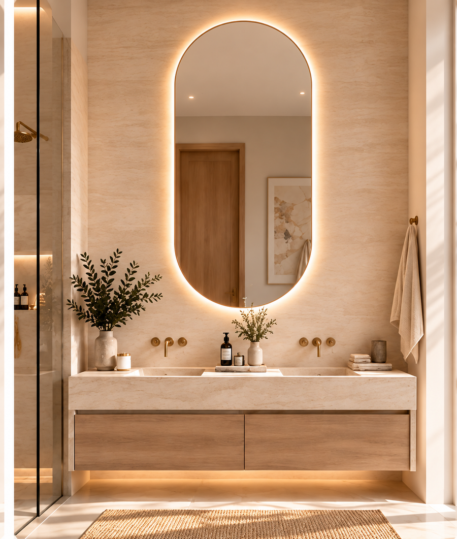 The same bathroom with a mirror: Oval