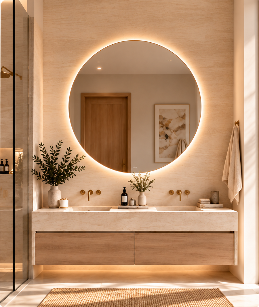 The same bathroom with a mirror: Round – large