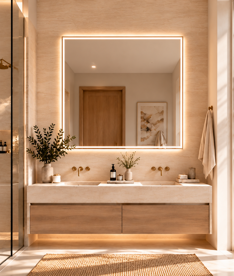 The same bathroom with a mirror: Square
