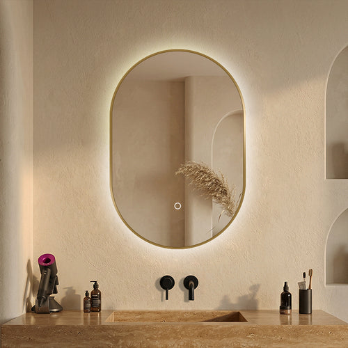 LED mirror S611A with gold frame, 60x90cm, ambient lighting