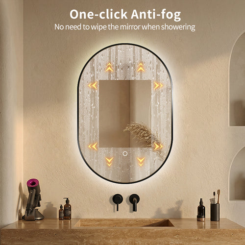 LED mirror S611B with black frame, 60x90cm, ambient lighting