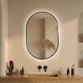 LED mirror S611B with black frame, 60x90cm, ambient lighting