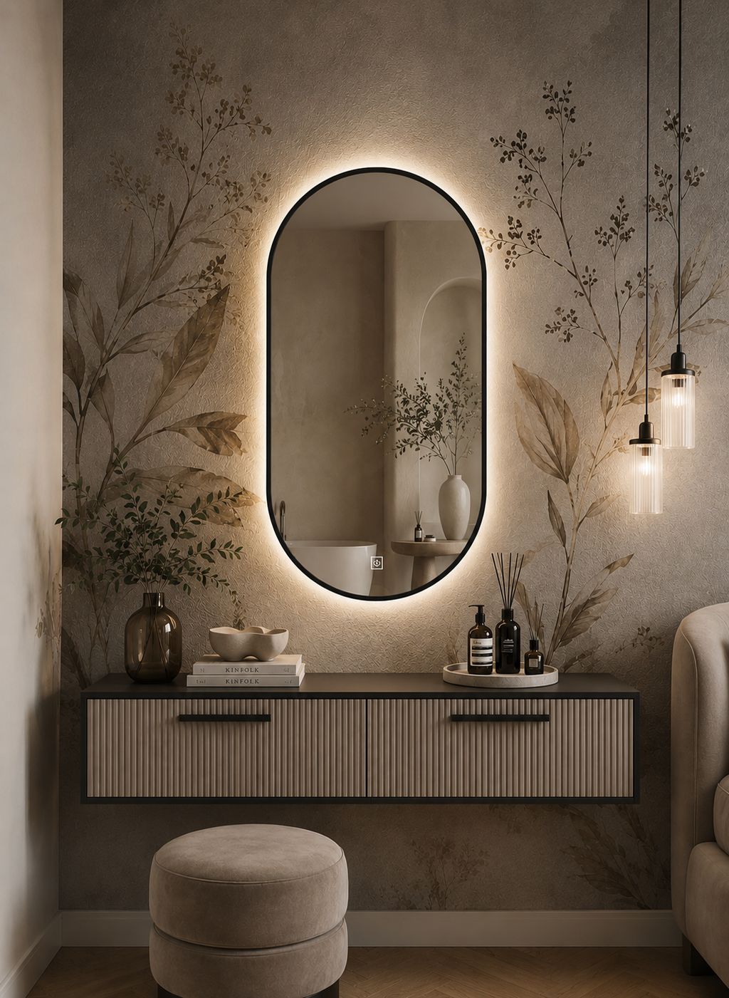 LED ogledalo S611B s črnim okvirjem, 60x90cm, ambientalna osvetlitev – 5. pogled