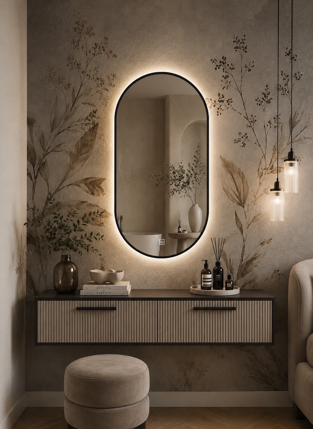 LED ogledalo S611B s črnim okvirjem, 60x90cm, ambientalna osvetlitev – 5. pogled