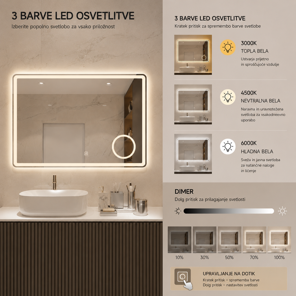 LED ogledalo S63B, 100x75cm