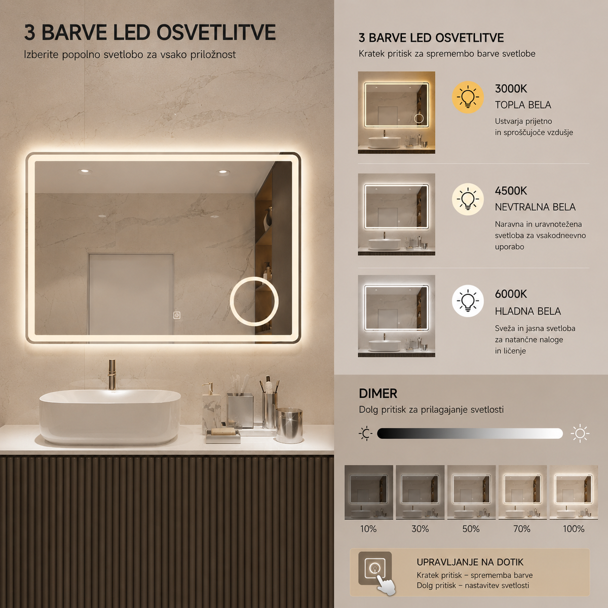 LED ogledalo S63B, 100x75cm